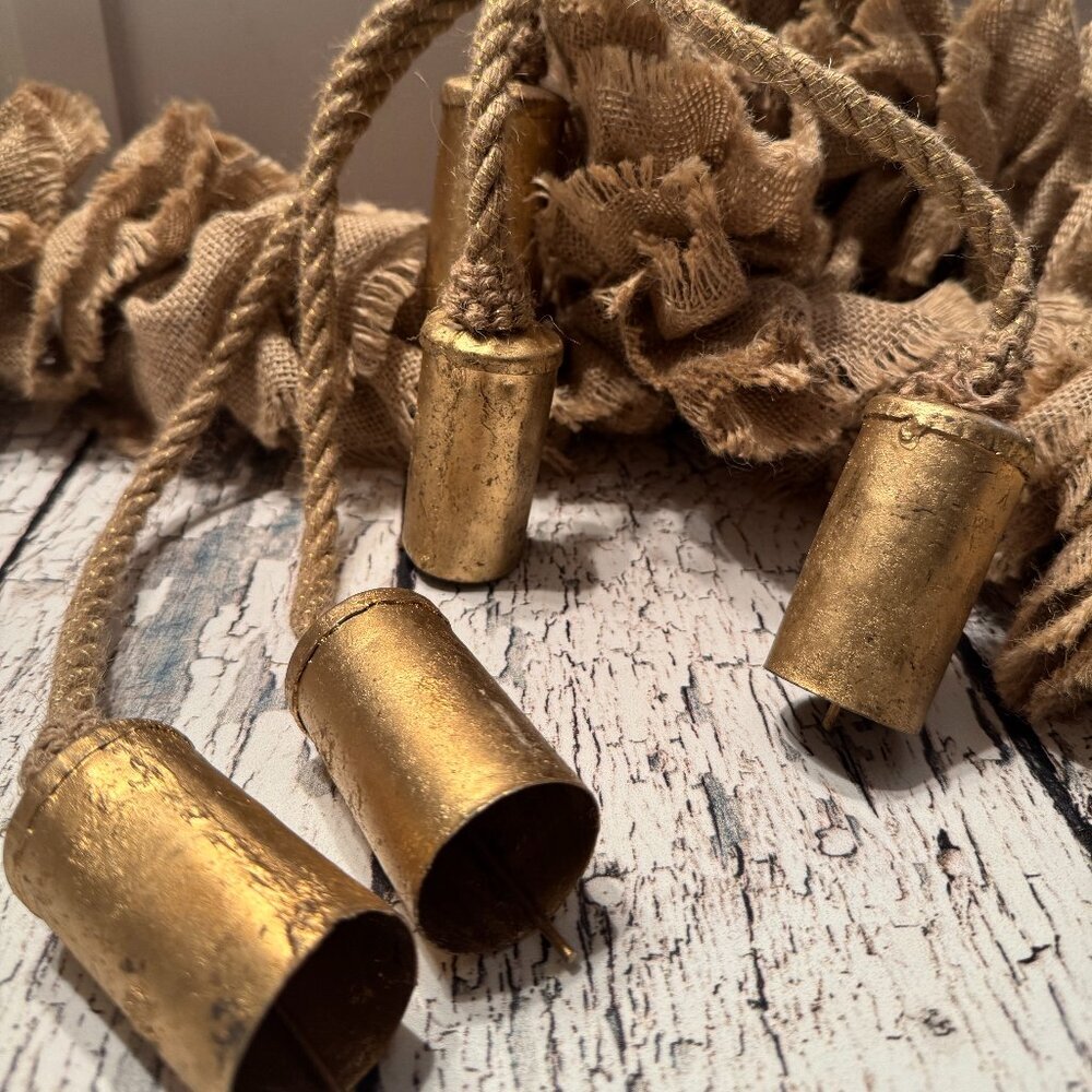 Holiday Hanging Bells Gold Tone Rope
